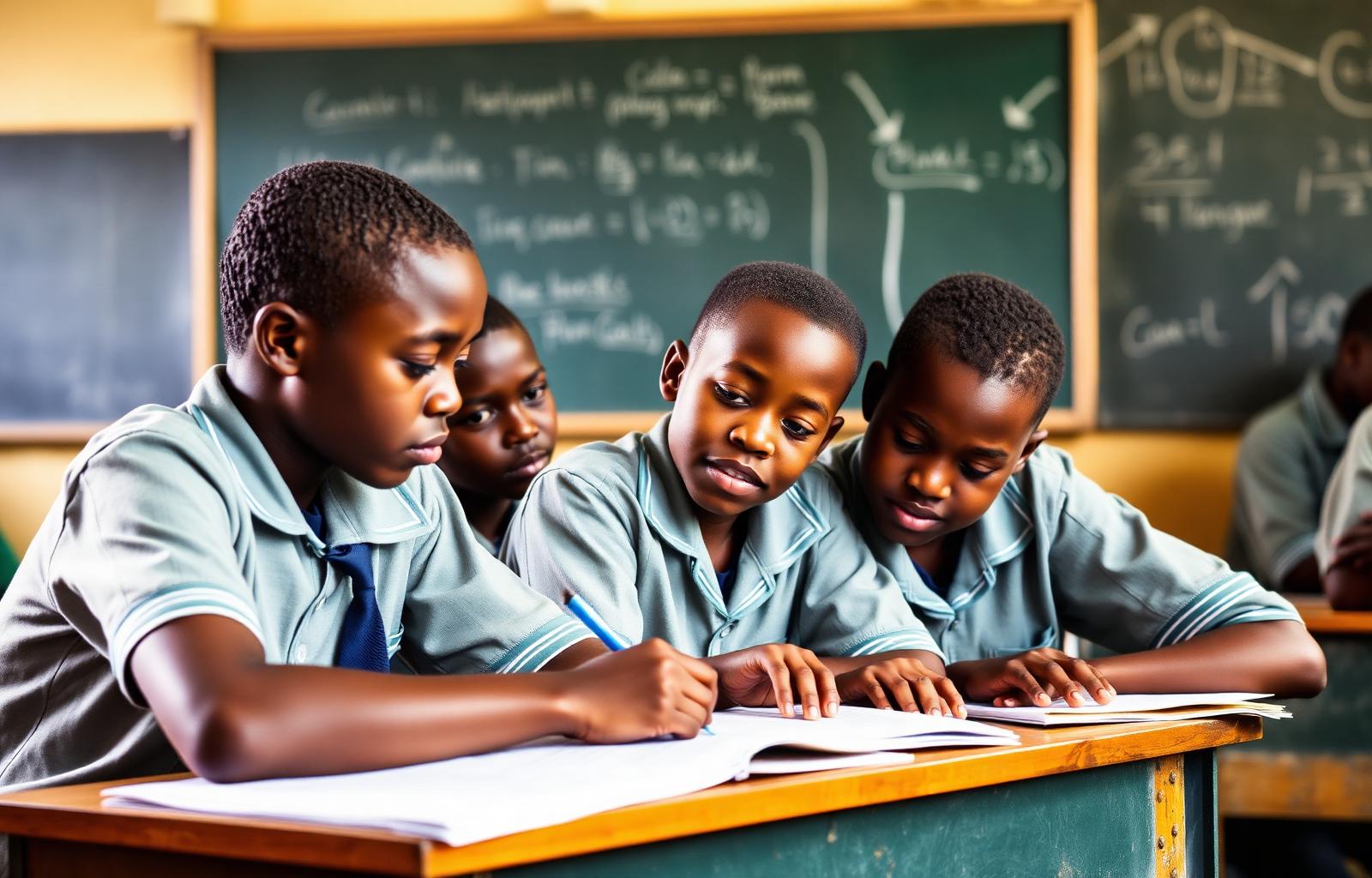 Students in a Cameroon classroom studying